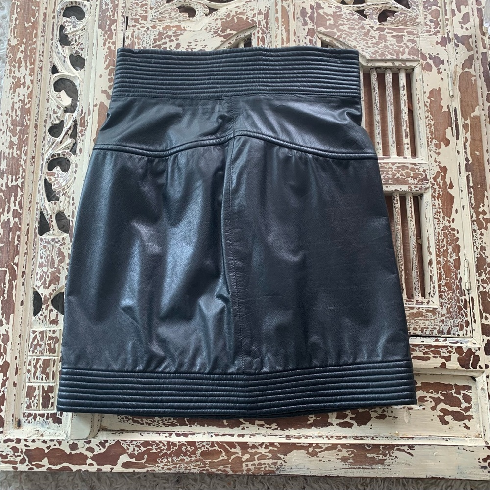 Fendi Leather Ribbed Waist Micro Mini Skirt
